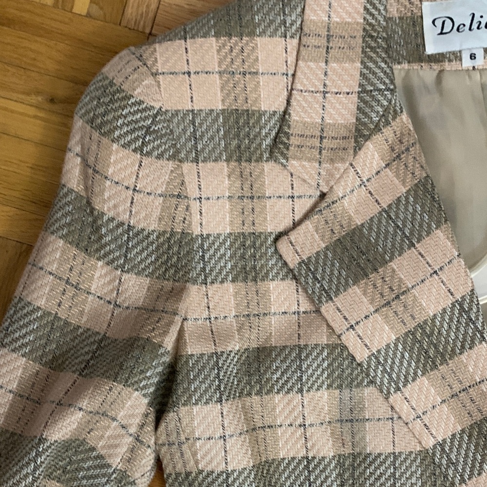 Delicia VINTAGE 1980’s Neutral Plaid Blazer Structured - Women’s Size 6 (S/M)